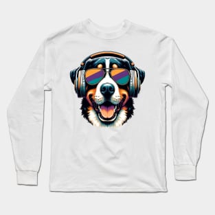 Greater Swiss Mountain Dog Smiling DJ with Euphoric Tunes Long Sleeve T-Shirt